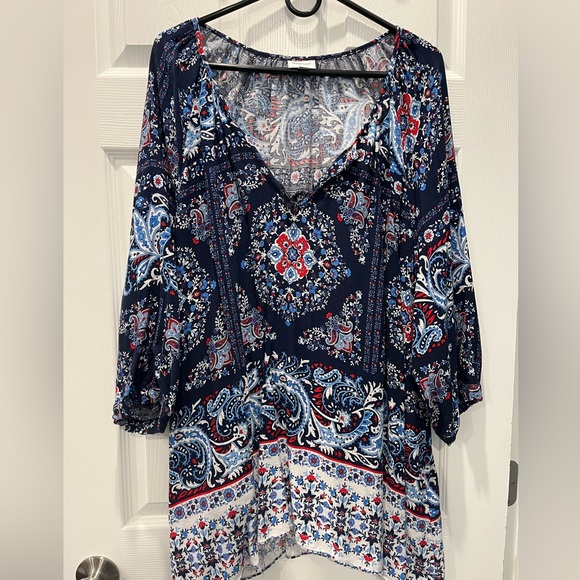 Avenue Peasant Blouse Red White & Blue - Picture 1 of 5